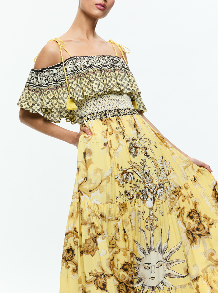 KIA OFF THE SHOULDER TIERED MAXI DRESS - LISBOA LEMON MERINGUE image 1 - Alice And Olivia