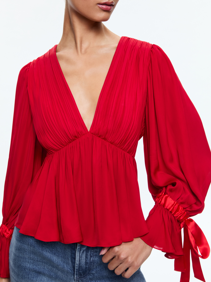 CLARISSA BLOUSE - BRIGHT RUBY image 3 - Alice And Olivia