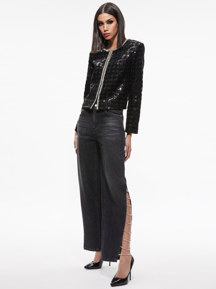 KIDMAN SEQUIN TWEED JACKET - BLACK image 3 - Alice And Olivia