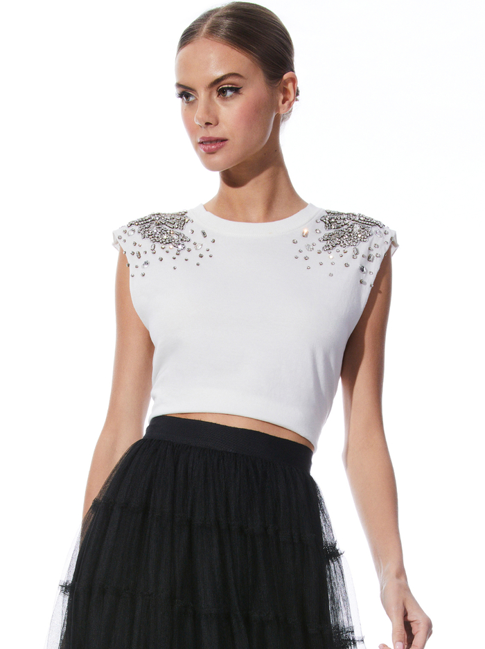 MICAH EMBELLISHED MUSCLE TANK - WHITE - Alice And Olivia