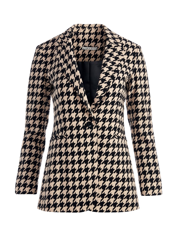 BREANN HOUNDSTOOTH FITTED BLAZER - ALMOND/BLACK image 5 - Alice And Olivia