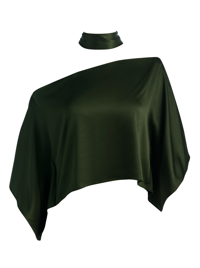 RITA DRAPED TOP WITH SCARF - DARK FERN image 5 - ALICE + OLIVIA