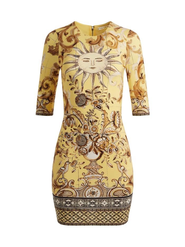 DELORA CREW NECK FITTED MINI DRESS - LISBOA LEMON MERINGUE image 5 - Alice And Olivia