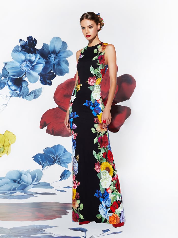 DELORA OPEN BACK MAXI DRESS - GARDEN BRUNCH BLACK image 7 - Alice And Olivia