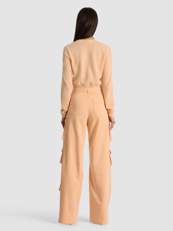 LIGHT PEACH/BUTTER-DOLLIE TWO TONE CASHMERE CARDIGAN