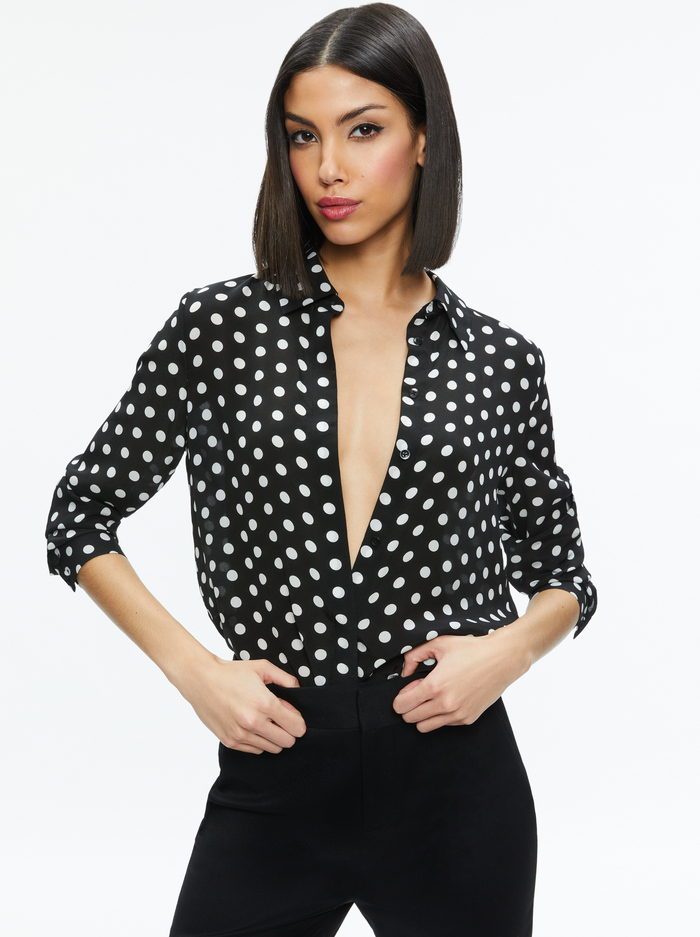 WILLA PLACKET TOP - FANTASY DOT BLACK SM - Alice And Olivia