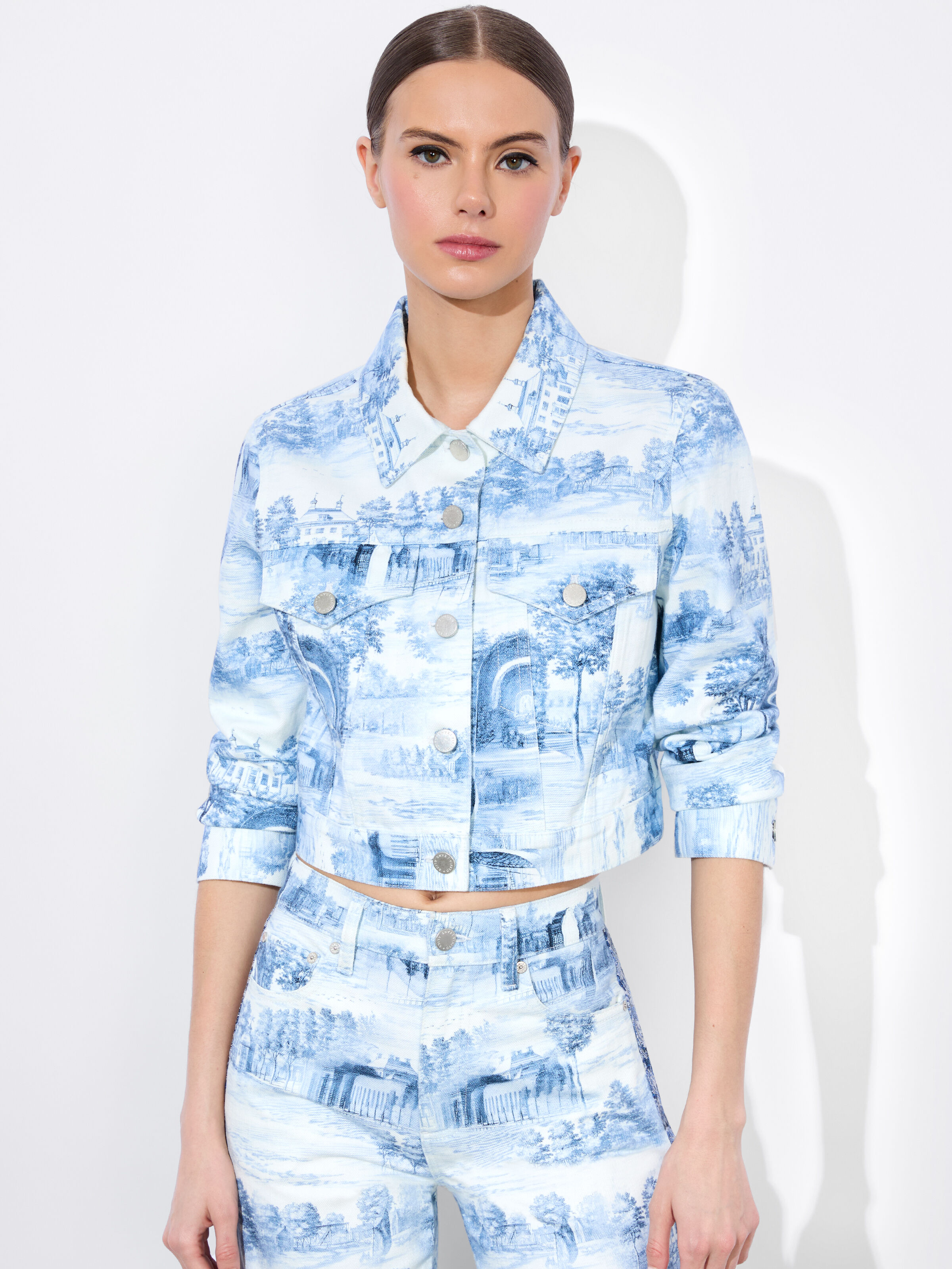Jeff Embroidered Denim Jacket In Medium Wash | Alice + Olivia