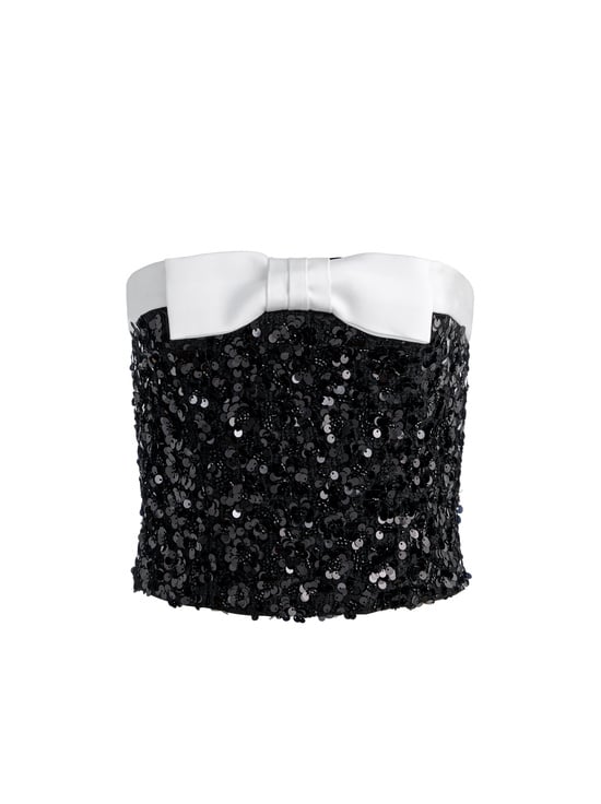 BLACK/OFF WHITE-KATYA EMBELLISHED BOW TOP