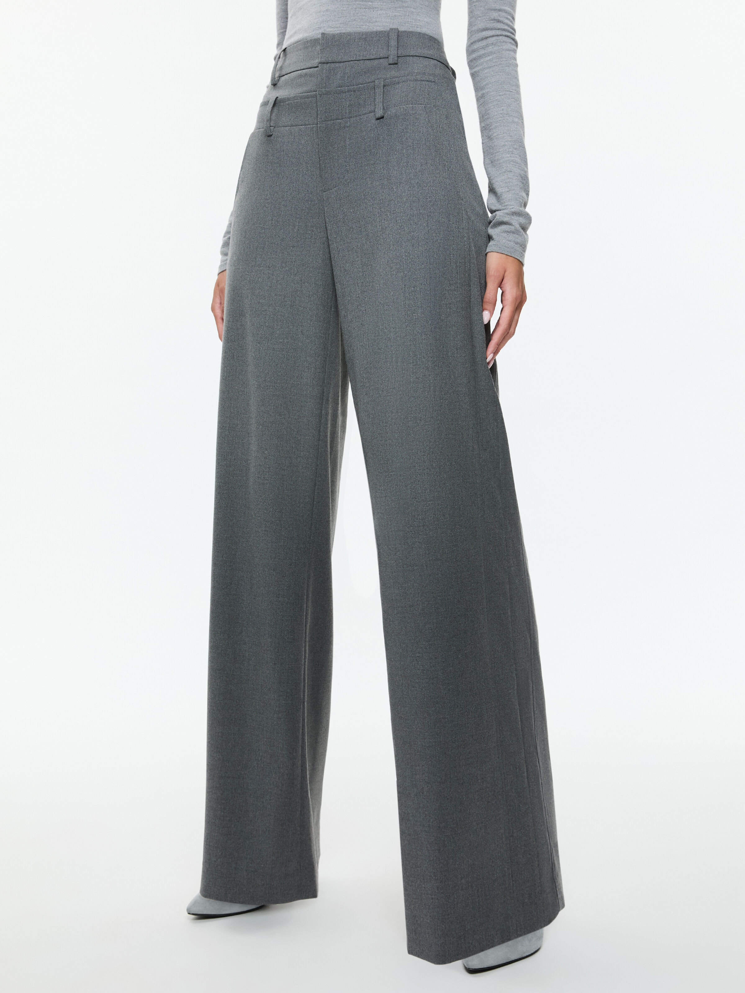 Aspen Double Waist Pant In Shadow Grey Melange | Alice + Olivia