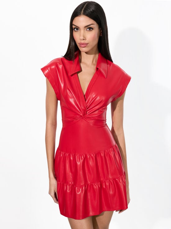 BRIGHT RUBY-MILA VEGAN MINI DRESS