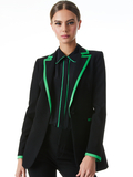 BREANN LONG FITTED BLAZER WITH PIPING - BLACK/GARDEN GREEN