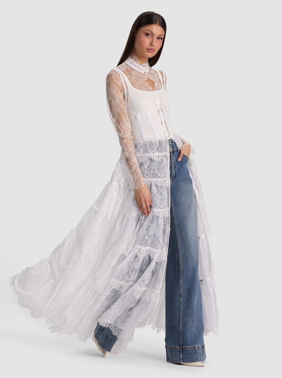 OFF WHITE-XAVIER TIERED LACE MAXI COAT