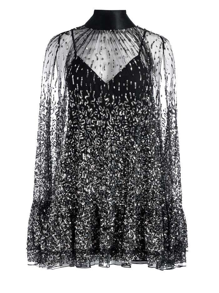 ZENON CAPE MINI DRESS - BLACK/SILVER image 5 - Alice And Olivia