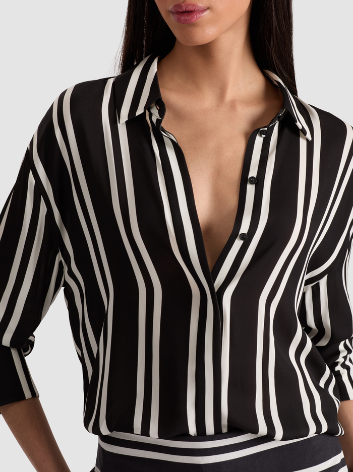 DIMITRA BUTTON DOWN - PADDLEBOARD STRIPE BLACK/ECRU image 3 - Alice And Olivia