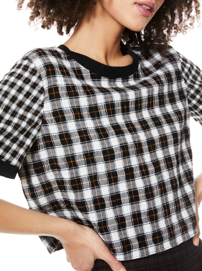 PIERA PLAID CROPPED TEE - SHAW PLAID LG BLACK image 4 - Alice And Olivia
