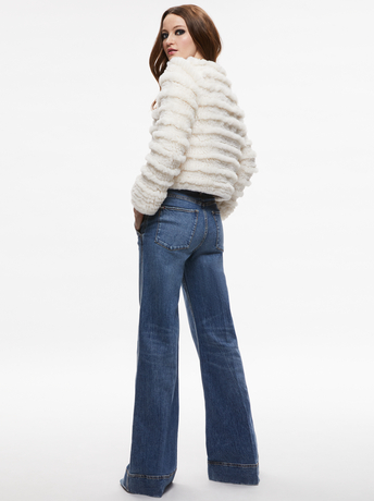 ECRU-FAWN FAUX FUR TEXTURED JACKET