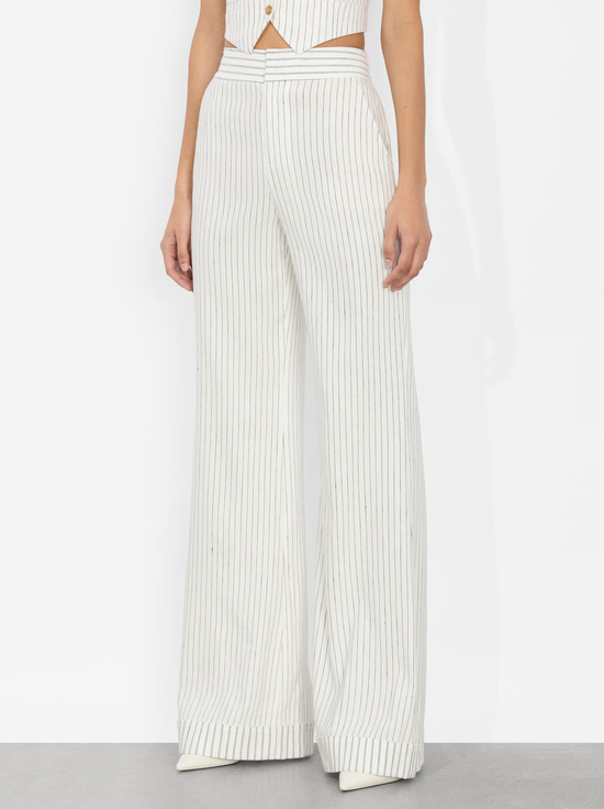 PINSTRIPE OFF WHITE/BLACK-DYLAN CUFFED LINEN PANT