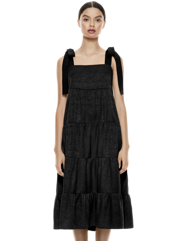 CYNTHIA TIE SHOULDER MIDI DRESS - BLACK image 4 - Alice And Olivia