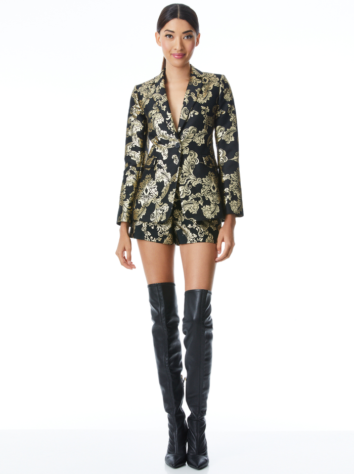 MACEY METALLIC NOTCH COLLAR BLAZER - BLACK/LIGHT GOLD image 2 - Alice And Olivia