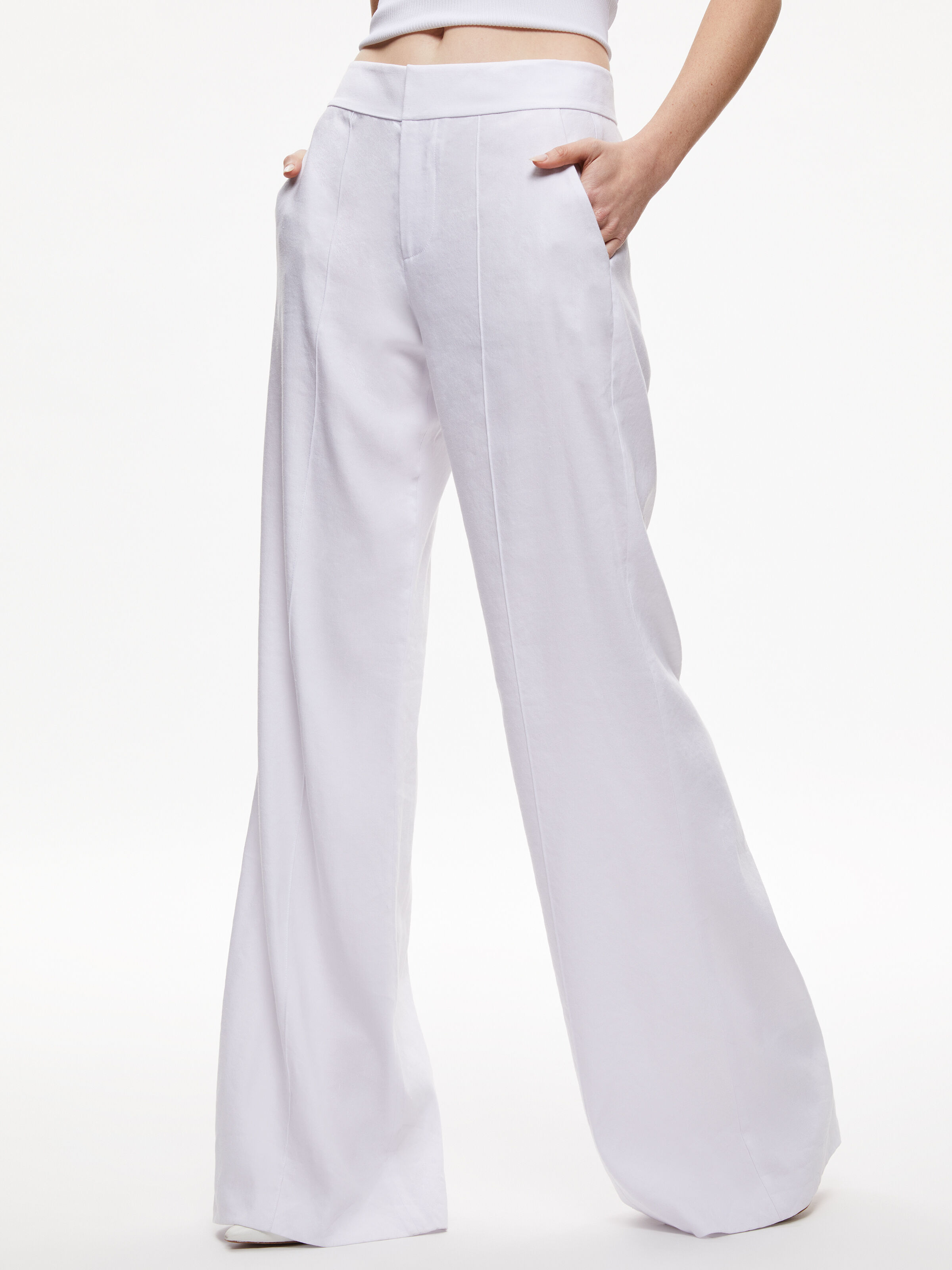 Dylan High Waisted Linen Wide Leg Pant In White Alice Olivia
