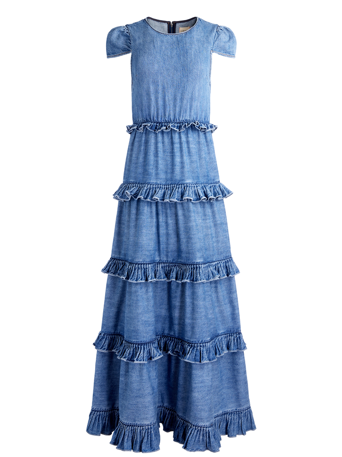 CADBY DENIM RUFFLED MAXI DRESS - IVY BLUE image 5 - Alice And Olivia