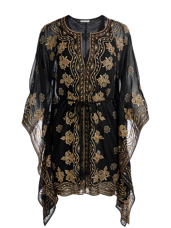 BLACK/PALE GOLD-MARVA EMBELLISHED MINI KAFTAN