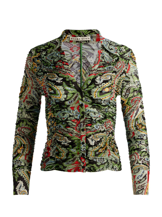 PAISLEY POEM-PORTIA MESH BUTTON DOWN