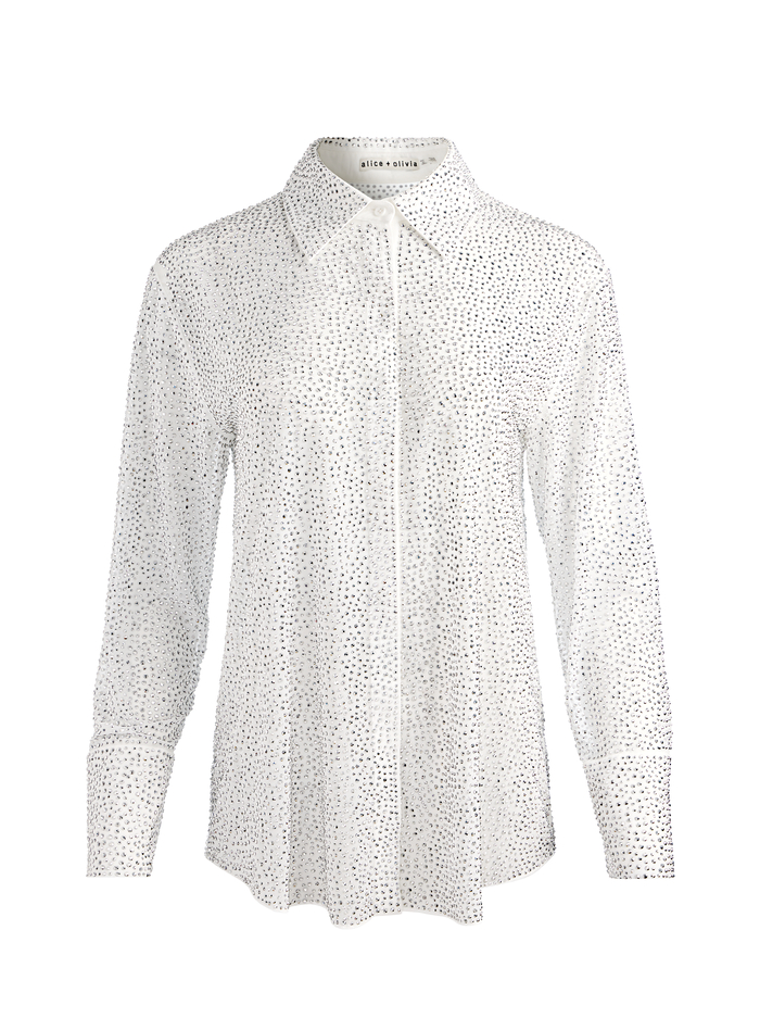 FINELY EMBELLISHED OVERSIZED BUTTON DOWN - OFF WHITE image 5 - Alice And Olivia