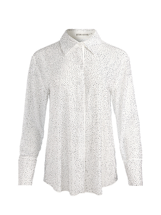 OFF WHITE-FINELY EMBELLISHED OVERSIZED BUTTON DOWN