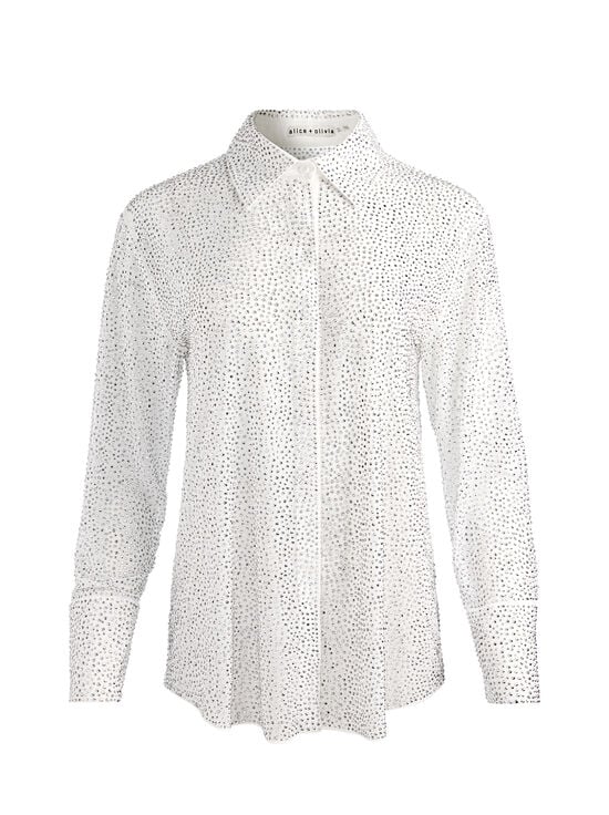 OFF WHITE-FINELY EMBELLISHED OVERSIZED BUTTON DOWN