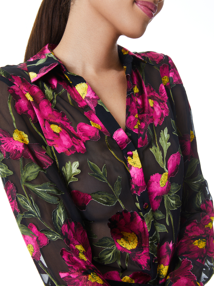 ELOISE FLORAL BUTTON DOWN BLOUSE - CALIFORNIA POPPY image 3 - ALICE + OLIVIA
