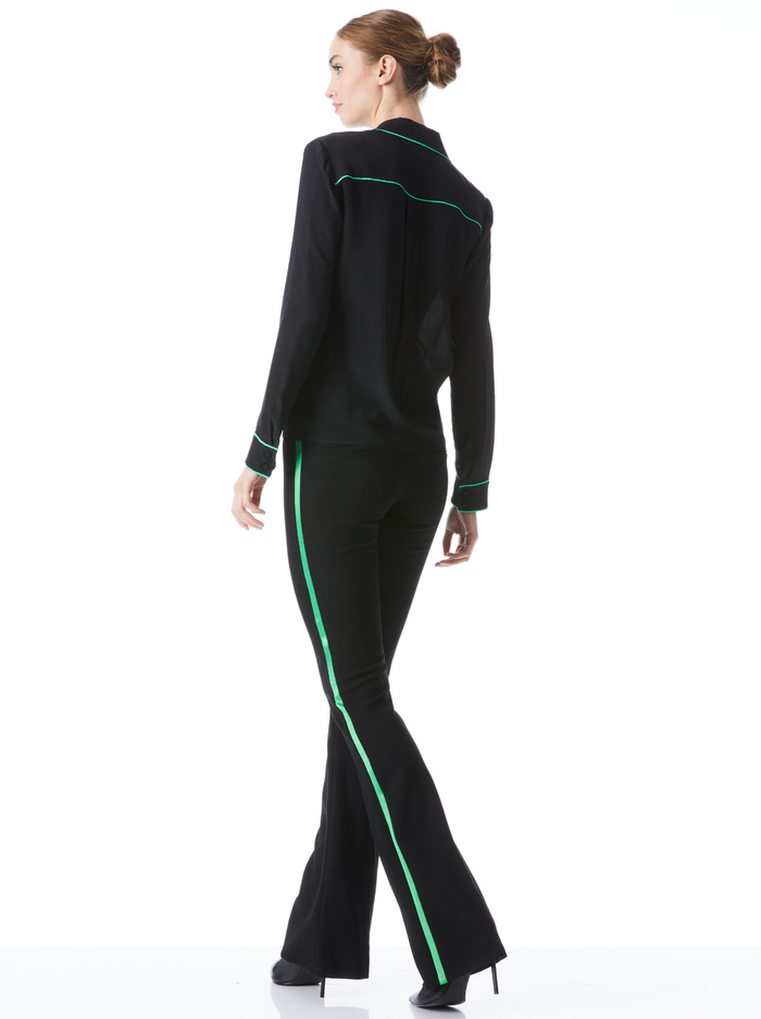 WILLA PIPED PLACKET TOP - BLACK/GARDEN GREEN image 1 - Alice And Olivia
