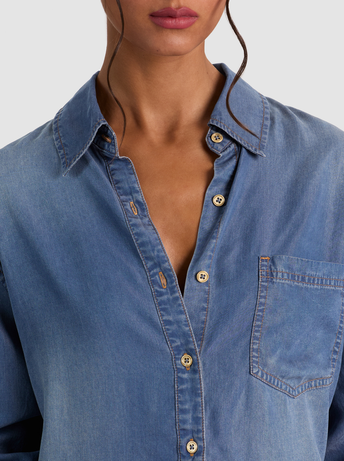 FINELY OVERSIZED DENIM BUTTON DOWN - FLORENCE VINTAGE BLUE image 3 - ALICE + OLIVIA