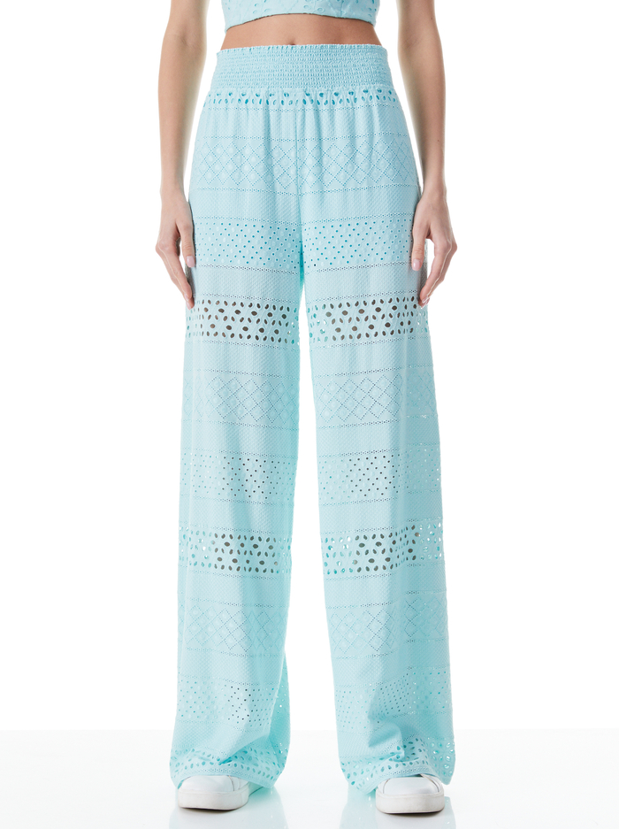 RUSSELL HIGH WAISTED EYELET PANT - POWDER BLUE - Alice And Olivia