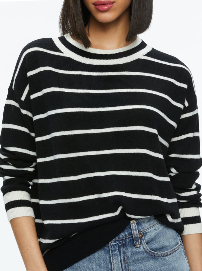 FILA CASHMERE CREW NECK PULLOVER - BLACK/ECRU image 3 - Alice And Olivia