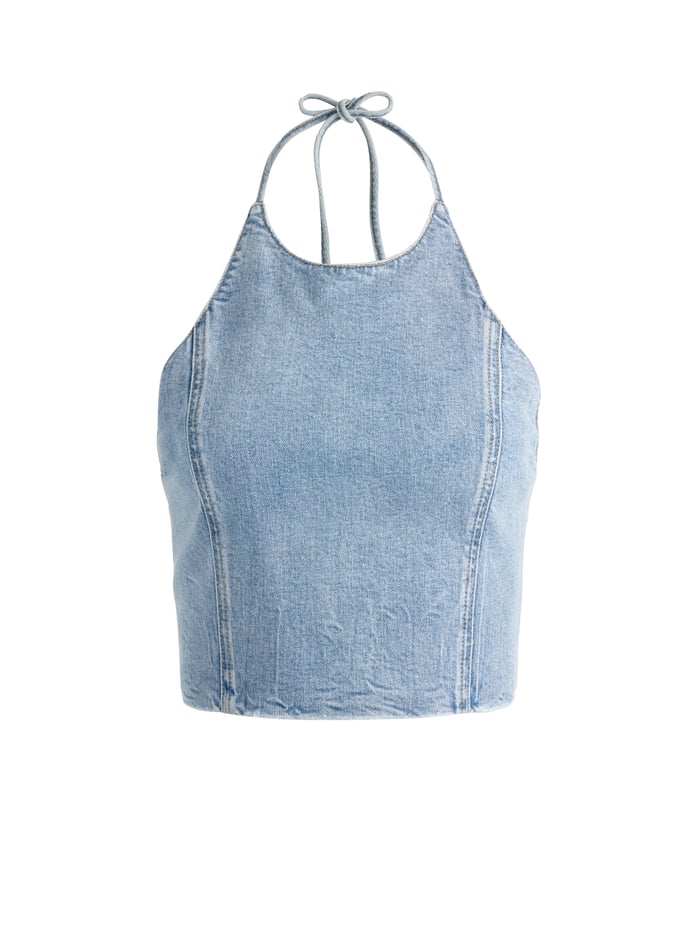 JAYMEE TIE NECK CROPPED HALTER TOP - GEORGIA VINTAGE BLUE image 5 - Alice And Olivia