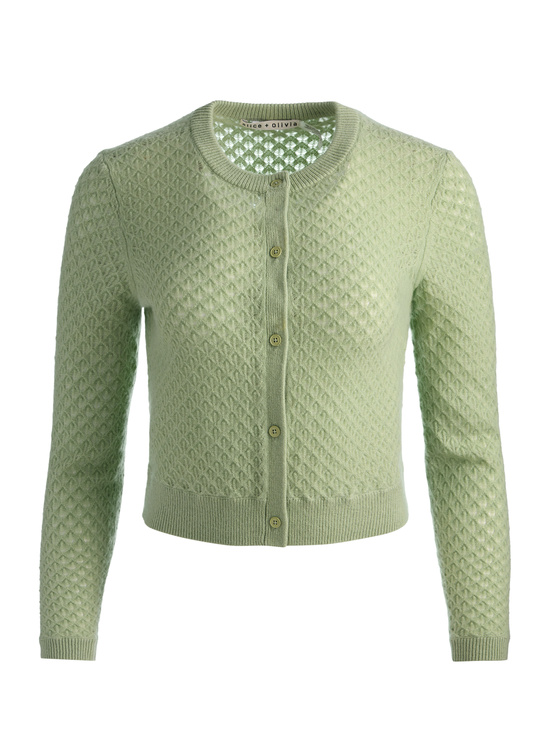 SAGE-DOLLIE POINTELLE CASHMERE CARDIGAN