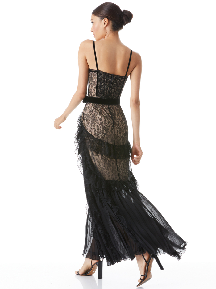 CHANTIL LACE RUFFLE GOWN - BLACK/ALMOND image 1 - Alice And Olivia