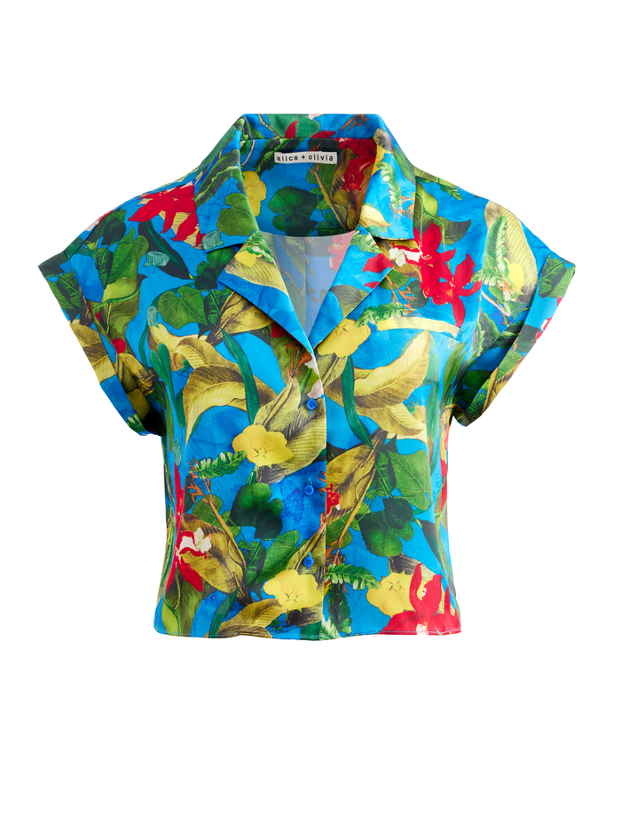 MILANO SHORT SLEEVE WORK SHIRT - TROPICAL SUNRISE SAPPHIRE image 5 - Alice And Olivia