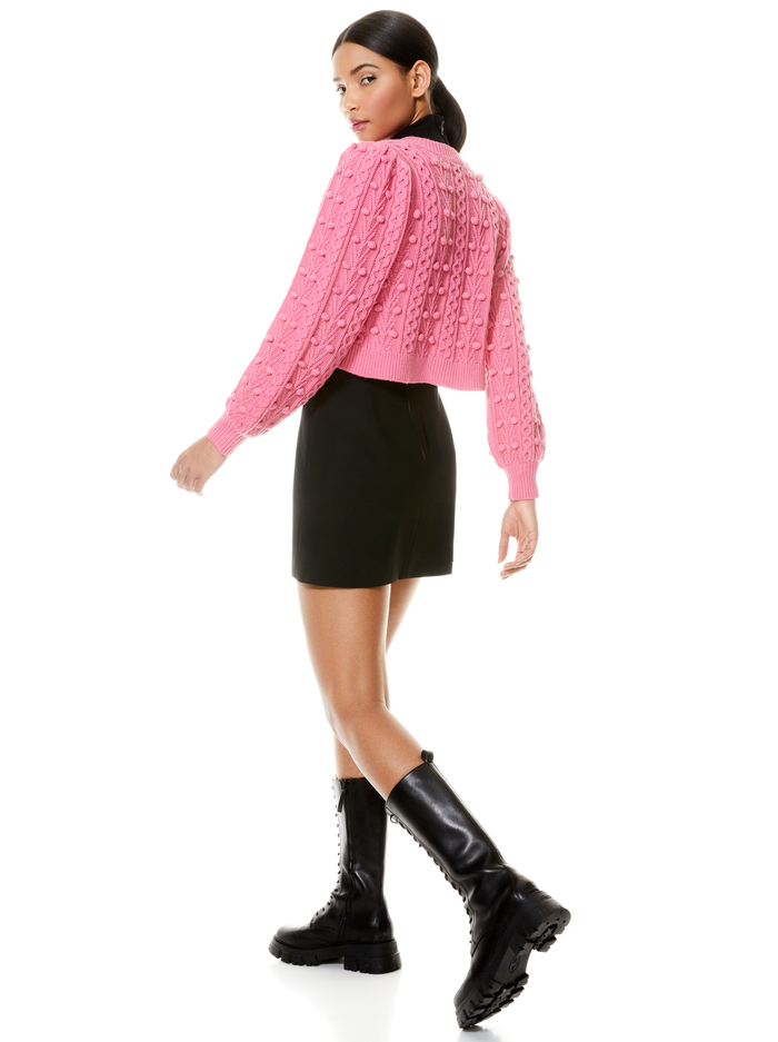 KITTY PUFF SLEEVE CARDIGAN - CALYPSO PINK/BLACK image 1 - Alice And Olivia