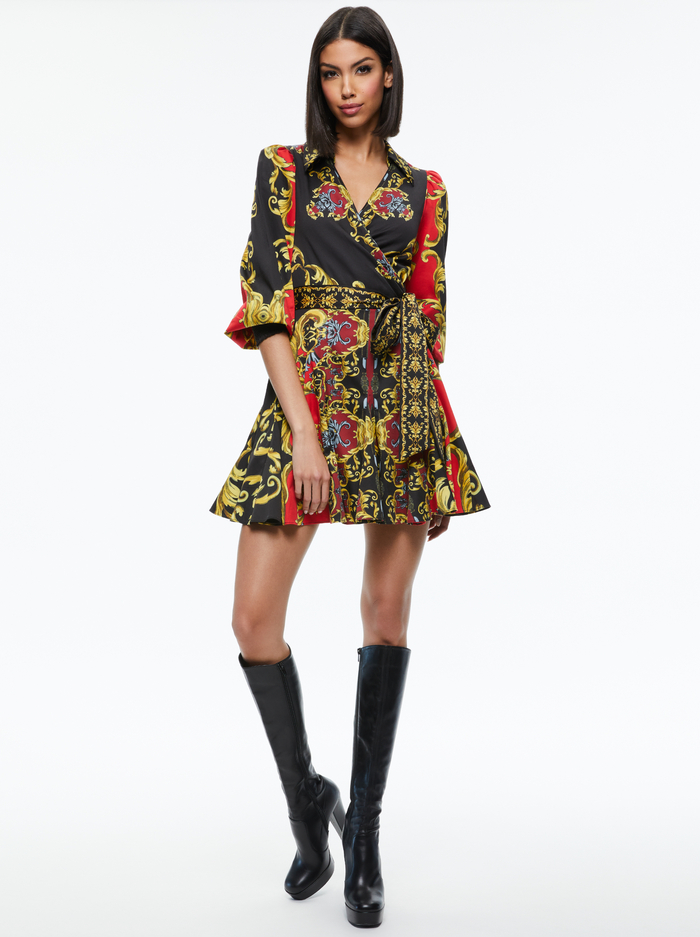 ALISA WRAP GODET SHIRT DRESS - REGAL ROMANCE BORDEAUX - Alice And Olivia