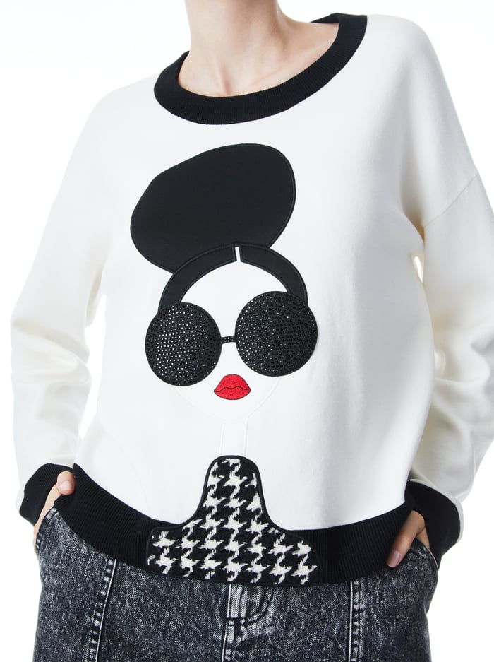 GLEESON STACE FACE PULLOVER - SOFT WHITE/MULTI image 3 - Alice And Olivia
