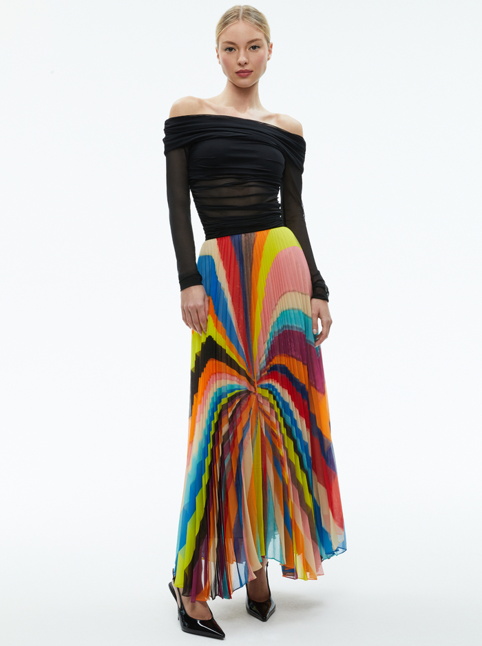 KATZ PLEATED MAXI SKIRT - POMELO STRIPE image 1 - Alice And Olivia