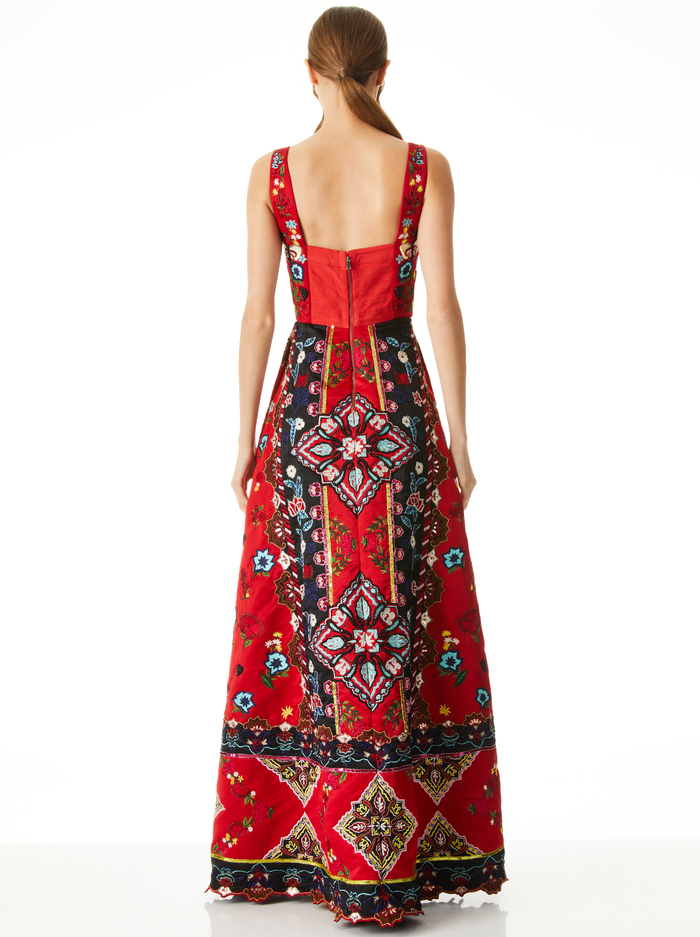 PAM EMBELLISHED CORSET GOWN - BRIGHT POPPY/ MULTI image 1 - Alice And Olivia