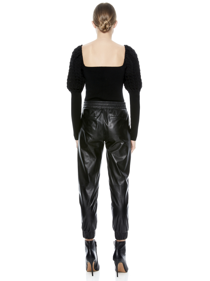 EVALEE PUFF SLEEVE CROPPED SWEATER - BLACK image 1 - Alice And Olivia