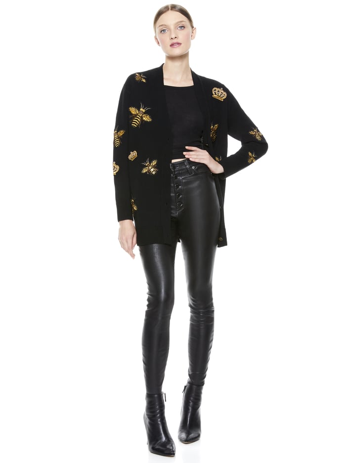 BRADFORD GRANDPA CARDIGAN - BLACK/MULTI image 5 - Alice And Olivia