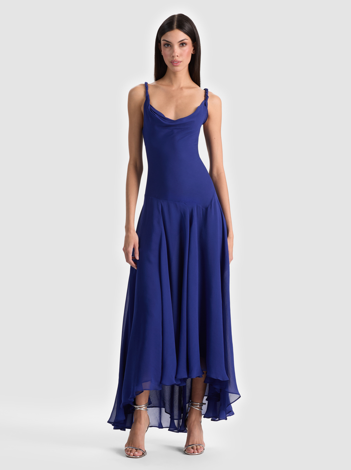 SARIKA HIGH LOW SLIP DRESS - TWILIGHT BLUE - ALICE + OLIVIA