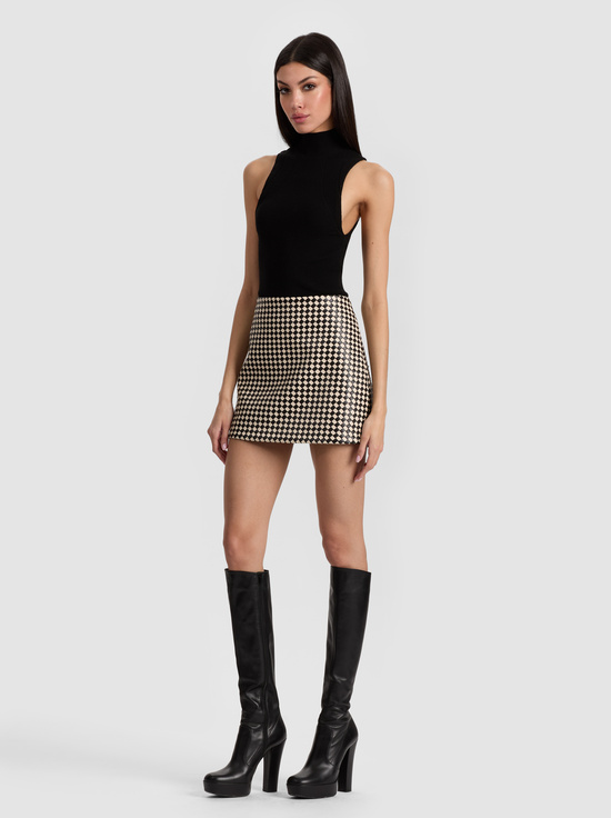 BLACK/BISCOTTI-ELANA VEGAN MINI SKIRT