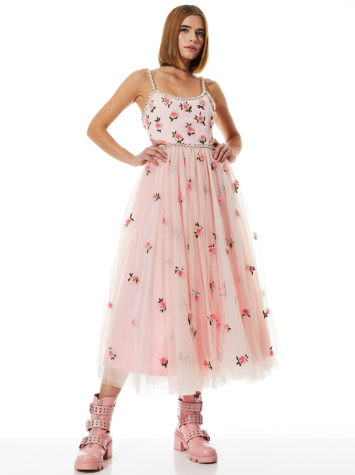 LUPITA CRYSTAL STRAP EMBELLISHED TULLE MIDI GOWN - PETAL/PRIMROSE image 4 - Alice And Olivia