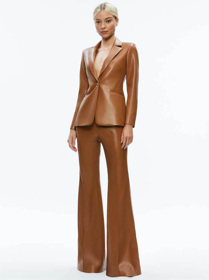 MACEY FITTED VEGAN LEATHER BLAZER + DANETTE VEGAN LEATHER SPLIT HEM TROUSERS - 